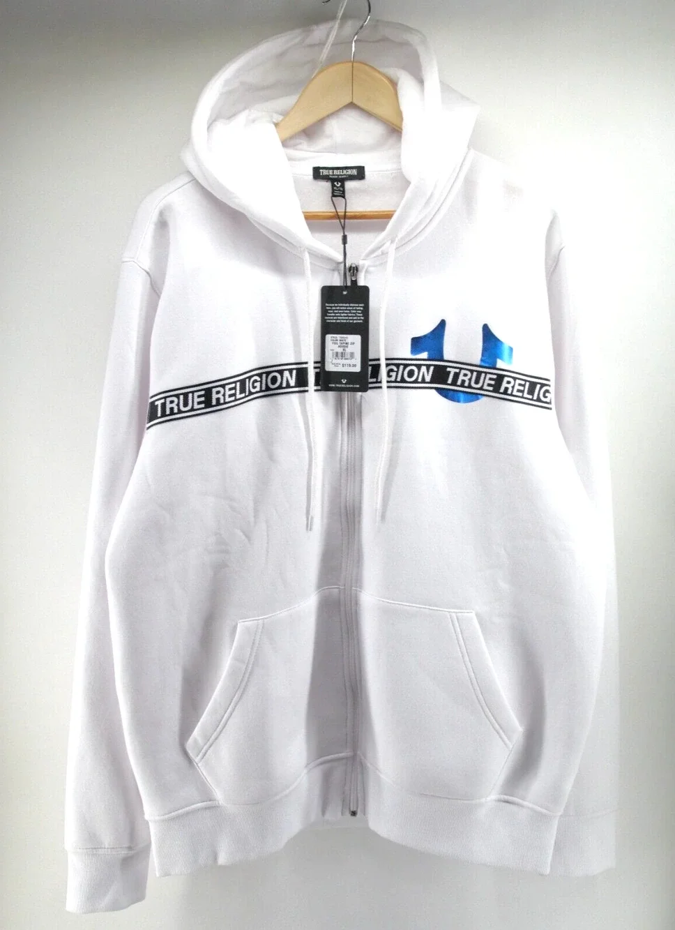 True Religion Men's Foil Taping Zip Hoodie XL NEW White $119 700315‎